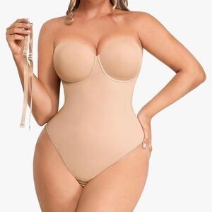 Elegant Beige Strapless Shapewear Bodysuit